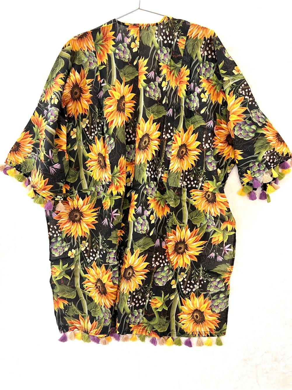 A Rare Bird Sunflower Print Open Front Kimono - Black & Yellow NWT size OS - Picture 3 of 8